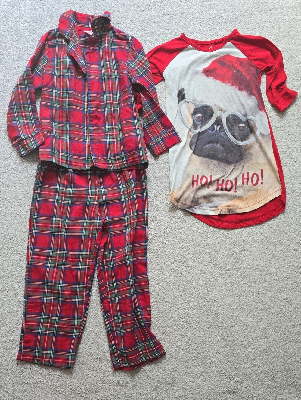 Holiday Time Red Plaid Pajama Set with Festive Pug Graphic Night Gown